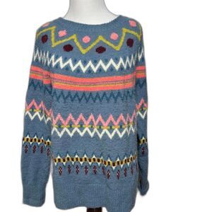 Sundance Catalog Glencoe Sweater Blue Fair Isle Wool Alpaca Blend Sz Small Ski